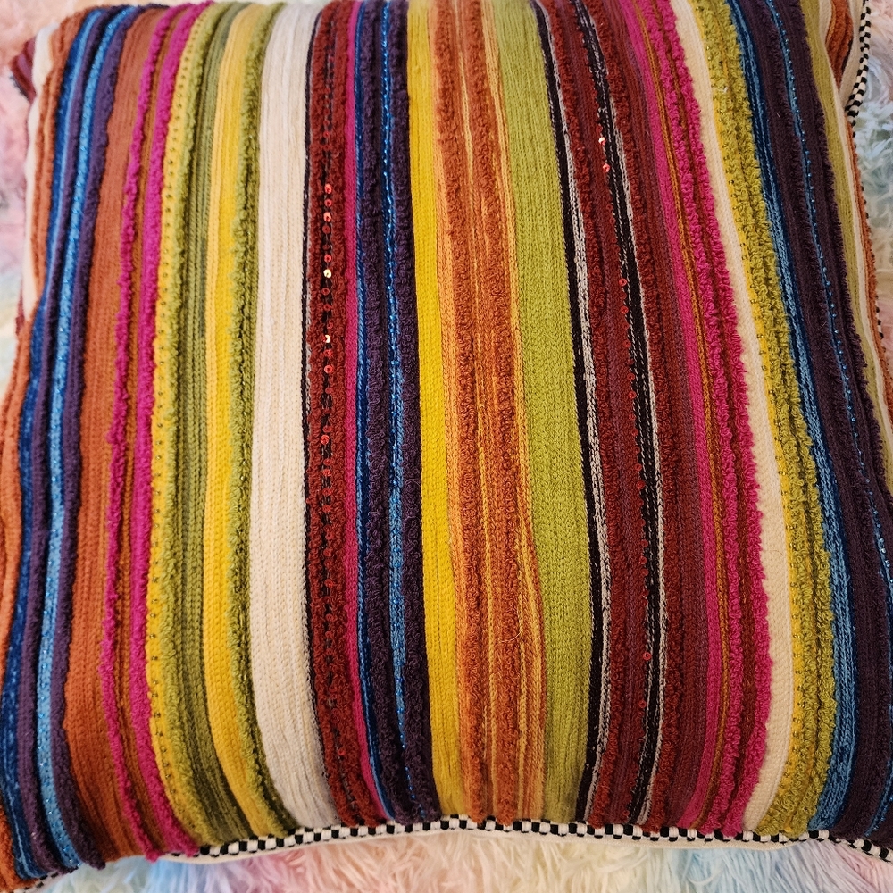 MacKenzie-Childs Zanskar Square Pillow Retro Striped 22 X 22 - Picture 5 of 6